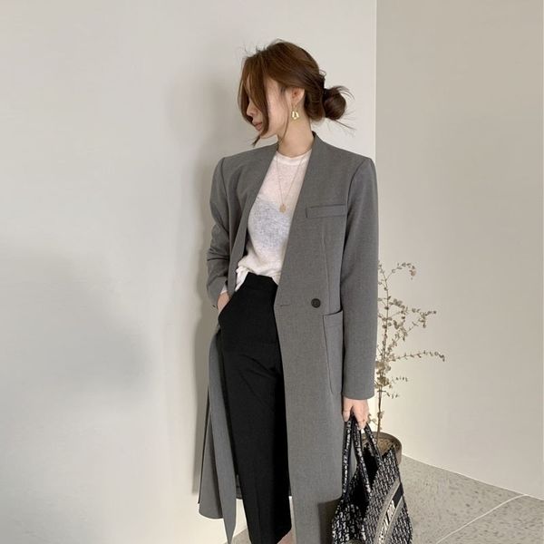 korean chic windbreaker women's spring and autumn v-neck loose pocket long split suit coat, Black
korean chic windbreaker women's spring and autumn v-neck loose pocket long split suit coat, Black