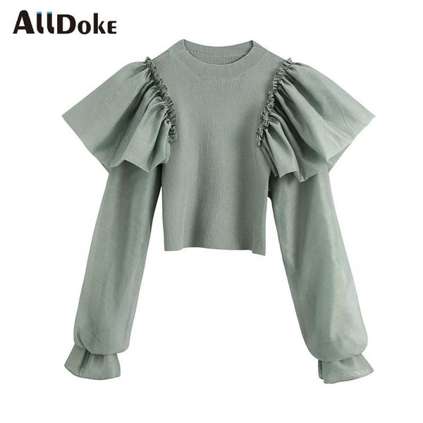 women knit smocked blouses orgabza patchwork knitted sweater casual pleated ruffles oneck long sleeve femme blusas women's sweaters, White;black
women knit smocked blouses orgabza patchwork knitted sweater casual pleated ruffles oneck long sleeve femme blusas women's sweaters, White;black