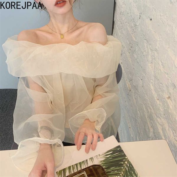 korejpaa women shirt summer korean chic gentle sweet geminine thin one-neck loose clavicle long-sleeved sunscreen blouses 210526, White
korejpaa women shirt summer korean chic gentle sweet geminine thin one-neck loose clavicle long-sleeved sunscreen blouses 210526, White