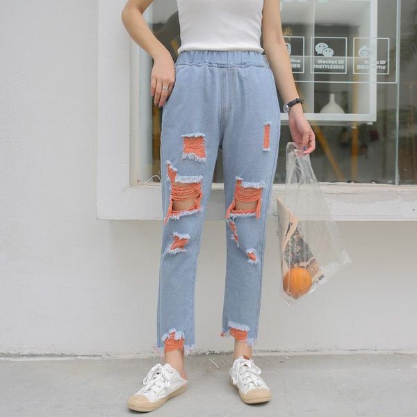 fall 2021 women's clothes bump color holes jeans women elastic waist to show a thin high beggar's harem 8013, Blue
fall 2021 women's clothes bump color holes jeans women elastic waist to show a thin high beggar's harem 8013, Blue