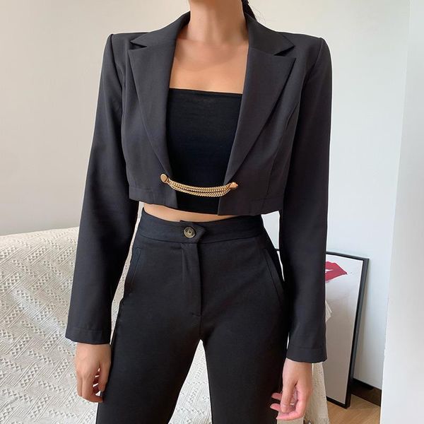 women's suits & blazers autumn fashion cute slim solid color chain decorative long sleeve black woman casual short office lady style ou, White;black
women's suits & blazers autumn fashion cute slim solid color chain decorative long sleeve black woman casual short office lady style ou, White;black