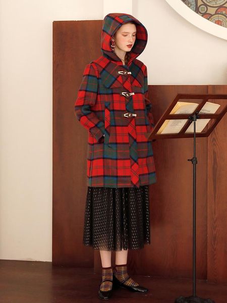 women's jackets mintcheese independent design of year's clothing classic british red green lattice ox horn button hat woolen coat, Black;brown
women's jackets mintcheese independent design of year's clothing classic british red green lattice ox horn button hat woolen coat, Black;brown