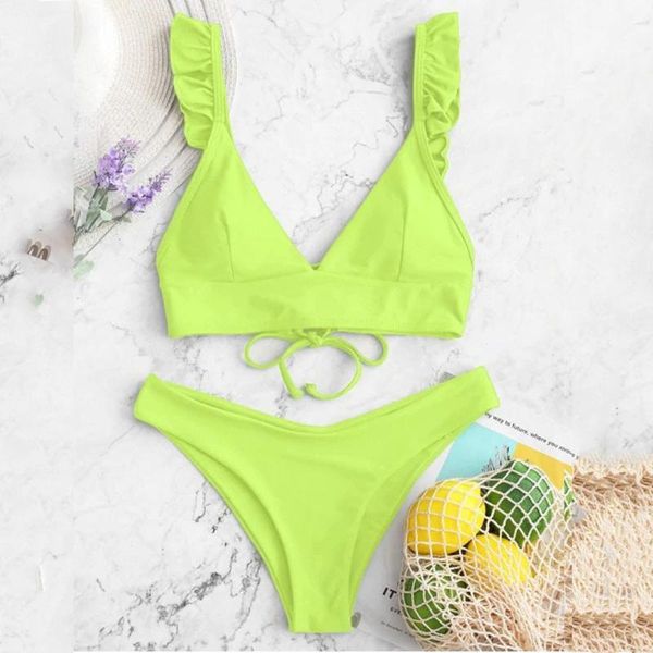 women's swimwear fashion women solid high cut mid waist v-neck two pieces bikini lace up swimsuit with petal edge beachwear, White;black
women's swimwear fashion women solid high cut mid waist v-neck two pieces bikini lace up swimsuit with petal edge beachwear, White;black
