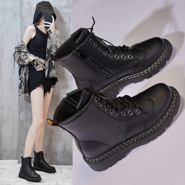 boots soles versatile british and thin short for female students heel thick girls in autumn, Black 
boots soles versatile british and thin short for female students heel thick girls in autumn, Black