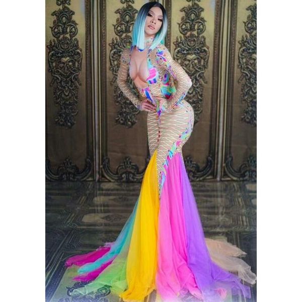 stage wear colorful mesh tail dress women stretch one-piece rhinestone long singer evening performance party dresses, Black;red
stage wear colorful mesh tail dress women stretch one-piece rhinestone long singer evening performance party dresses, Black;red
