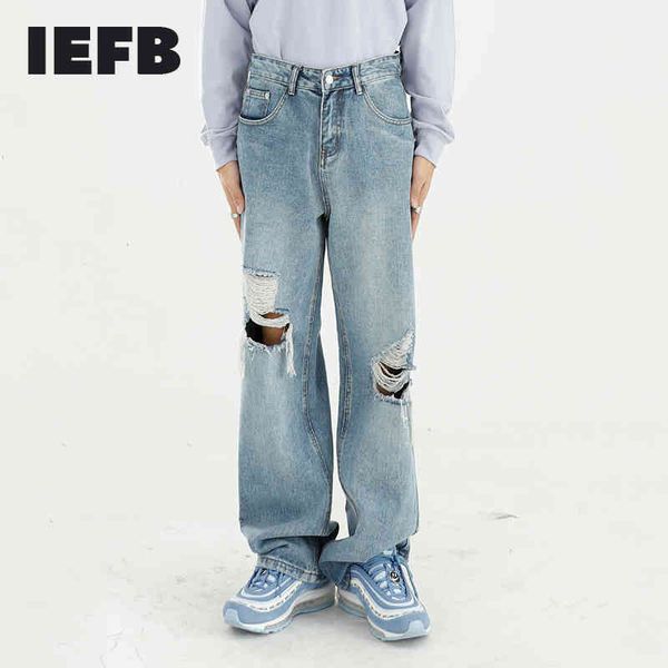 iefb men's wear broken hole mops denim blue trousers fashion streetwear loose straight jeans casual vintage pants y4917 210524
iefb men's wear broken hole mops denim blue trousers fashion streetwear loose straight jeans casual vintage pants y4917 210524