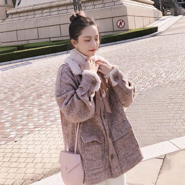 women's wool & blends chic sweet pink coffee color herringbone fold-down collar lace-up single breasted lambs woolen cloth /40, Black
women's wool & blends chic sweet pink coffee color herringbone fold-down collar lace-up single breasted lambs woolen cloth /40, Black