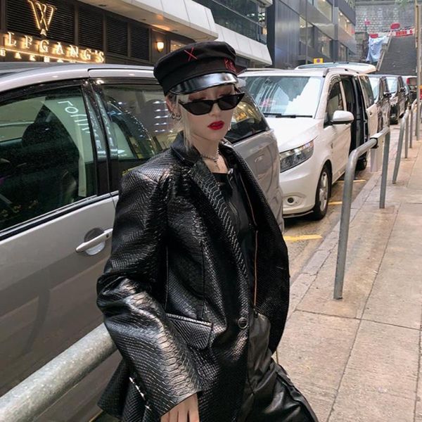 women's leather & faux autumn retro snake pattern streetwear jackets female single breasted was thin pu outerwear f62 dropship, Black
women's leather & faux autumn retro snake pattern streetwear jackets female single breasted was thin pu outerwear f62 dropship, Black