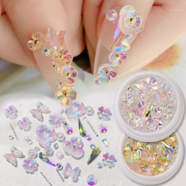 1box nail art butterfly colorful ab crystal rhinestone beads flower 3dtranslucent ornament snow decoration1, Silver;gold 
1box nail art butterfly colorful ab crystal rhinestone beads flower 3dtranslucent ornament snow decoration1, Silver;gold