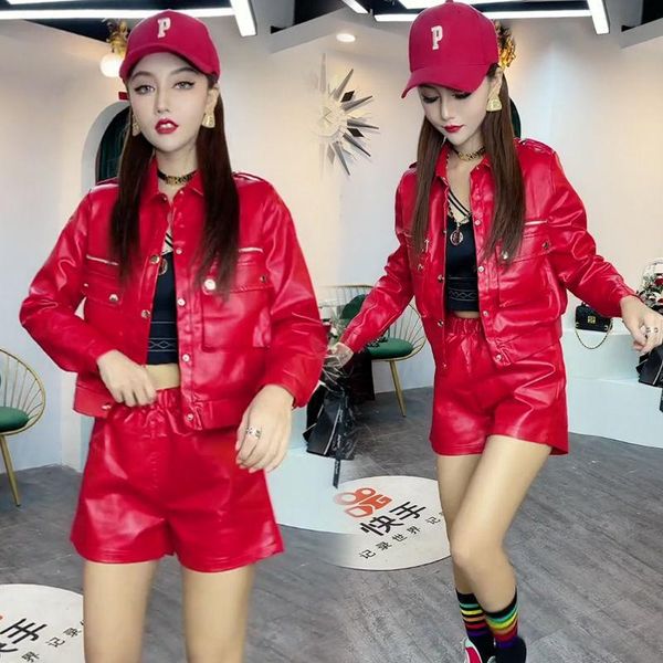 women's tracksuits women 2021 autumn winter casual faux leather tracksuit two pieces set female turn down collar jacket and shorts suit, Gray
women's tracksuits women 2021 autumn winter casual faux leather tracksuit two pieces set female turn down collar jacket and shorts suit, Gray