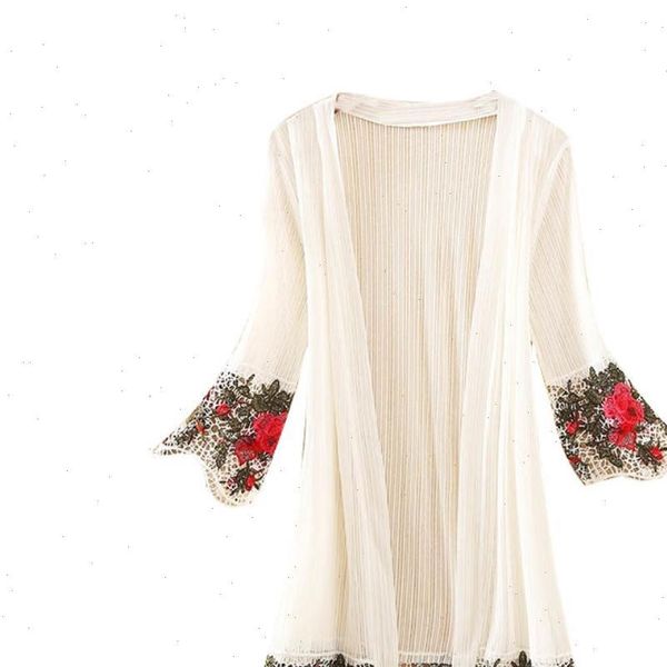 flower embroidery women shirts long sleeve summer beach kimono cardigan bikini cover up drop good quality, White
flower embroidery women shirts long sleeve summer beach kimono cardigan bikini cover up drop good quality, White