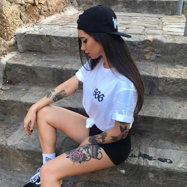 666 print cotton casual funny womens t shirt yong girl tee hipster drop ship s 372, White
666 print cotton casual funny womens t shirt yong girl tee hipster drop ship s 372, White