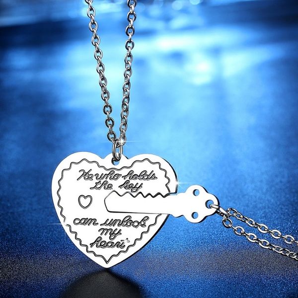 2pcs heart lock key lovers couple necklaces - he who holds the key can unlock my heart valentines gift, Silver
2pcs heart lock key lovers couple necklaces - he who holds the key can unlock my heart valentines gift, Silver