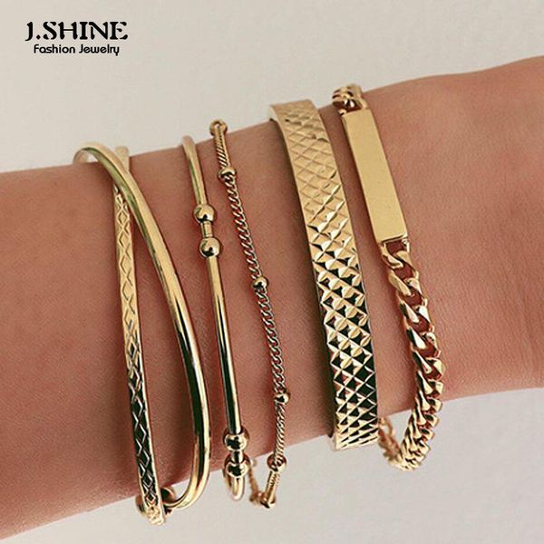 charm bracelets jshine 5pcs/set bohemian gold punk stackable alloy metal chain geometric bead bangles jewelry for women accessories, Golden;silver
charm bracelets jshine 5pcs/set bohemian gold punk stackable alloy metal chain geometric bead bangles jewelry for women accessories, Golden;silver