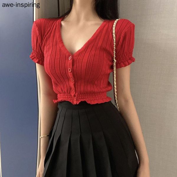 women's t-shirt summer casual crop women 2021 korean style v neck short sleeve thin knitted clothes yellow green ropa mujer, White
women's t-shirt summer casual crop women 2021 korean style v neck short sleeve thin knitted clothes yellow green ropa mujer, White