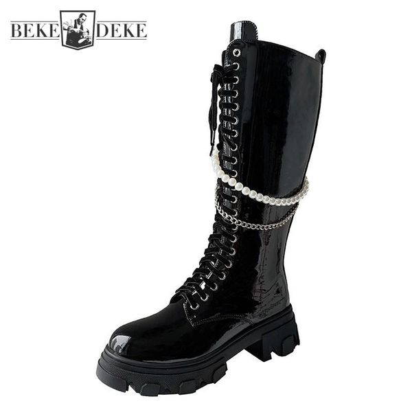 boots luxury chain pearls patent leather high womens fashion shoes punk style zipper thick bottom platform black female
boots luxury chain pearls patent leather high womens fashion shoes punk style zipper thick bottom platform black female