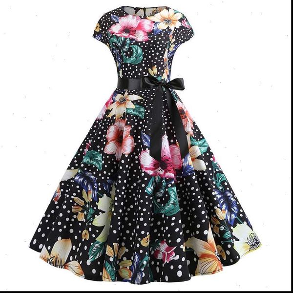 women dresses summer robe 50s 60s vintage up swing rockabilly floral print black dress plus size casual beach midi vestidos, Black;gray
women dresses summer robe 50s 60s vintage up swing rockabilly floral print black dress plus size casual beach midi vestidos, Black;gray