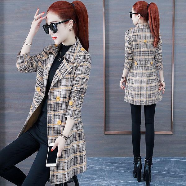 women's wool & blends autumn winter women plaid print female thick vintage woolen streetwear ladies elegant all-match overcoat a165, Black
women's wool & blends autumn winter women plaid print female thick vintage woolen streetwear ladies elegant all-match overcoat a165, Black