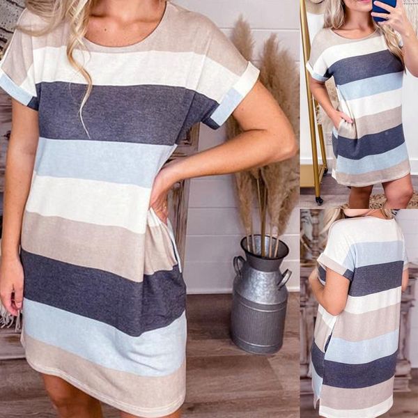 casual dresses summer dress for women stripe print loose mid-waist o neck short sleeve leisure vestidos mujer verano 2021, Black;gray
casual dresses summer dress for women stripe print loose mid-waist o neck short sleeve leisure vestidos mujer verano 2021, Black;gray