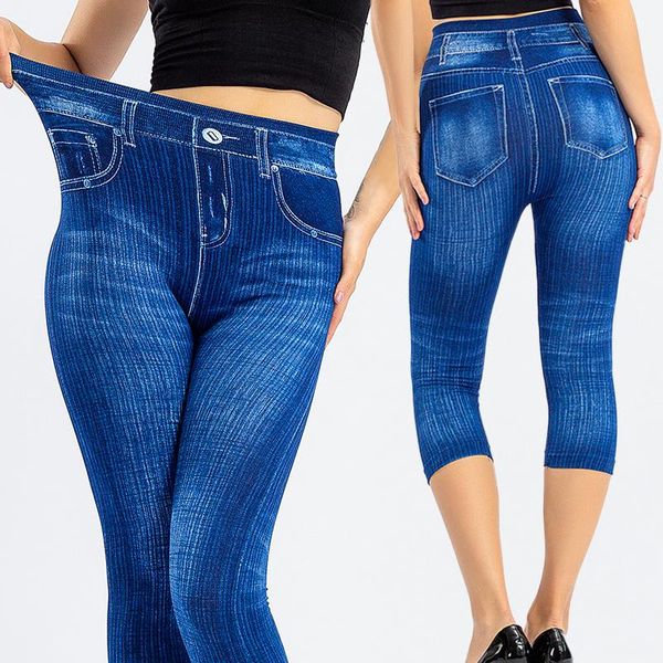 women's leggings 2021 women denim print bulifting fashion slim fit elastic trousers cropped pants yoga fittness, Black
women's leggings 2021 women denim print bulifting fashion slim fit elastic trousers cropped pants yoga fittness, Black