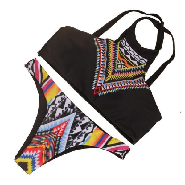women's summer psychedelic push up ladies bikini sets retro high neck hollow out swimwear for women, White;black
women's summer psychedelic push up ladies bikini sets retro high neck hollow out swimwear for women, White;black