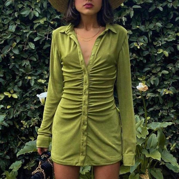 casual dresses women ruched shirt turn down collar long sleeve slim mini dress party club solid green bodycon vestidos, Black;gray
casual dresses women ruched shirt turn down collar long sleeve slim mini dress party club solid green bodycon vestidos, Black;gray