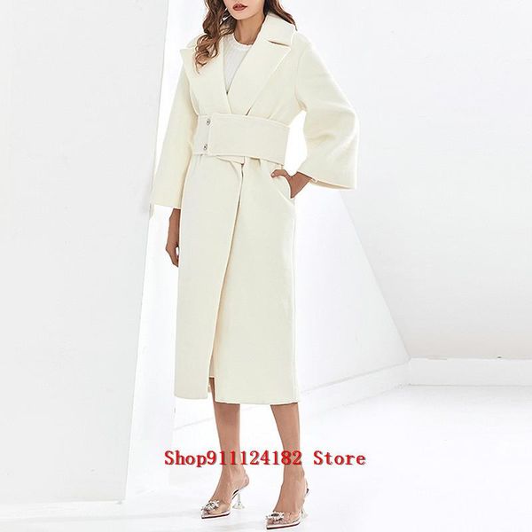 women's wool & blends 2021 early spring temperament intellectual lapel waist cover white medium length elegant tweed coat, Black
women's wool & blends 2021 early spring temperament intellectual lapel waist cover white medium length elegant tweed coat, Black