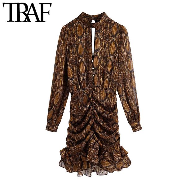 traf women chic fashion snake print ruffled mini dress vintage high neck elastic waist female dresses vestidos mujer 210415, Black;gray
traf women chic fashion snake print ruffled mini dress vintage high neck elastic waist female dresses vestidos mujer 210415, Black;gray