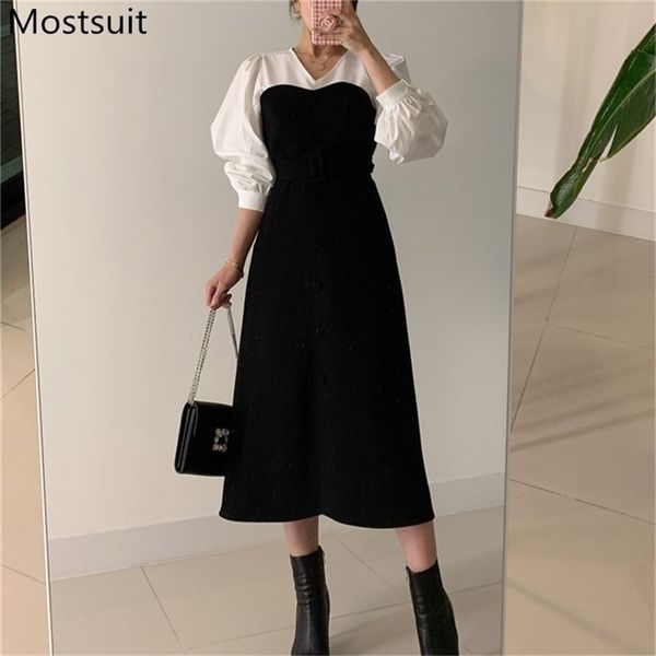 korean elegant color-blocked women long dress spring fake two pieces single-breasted belted v-neck dresses vestidos mujer 210513, Black;gray
korean elegant color-blocked women long dress spring fake two pieces single-breasted belted v-neck dresses vestidos mujer 210513, Black;gray