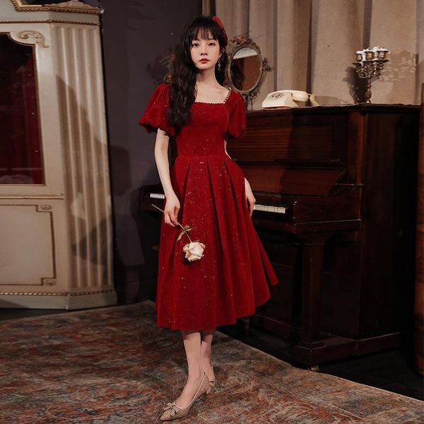 ethnic clothing beaded square collar backless female cheongsam fairy burgundy puff sleeve qipao bling sequnins pleated evening party dr, Red
ethnic clothing beaded square collar backless female cheongsam fairy burgundy puff sleeve qipao bling sequnins pleated evening party dr, Red