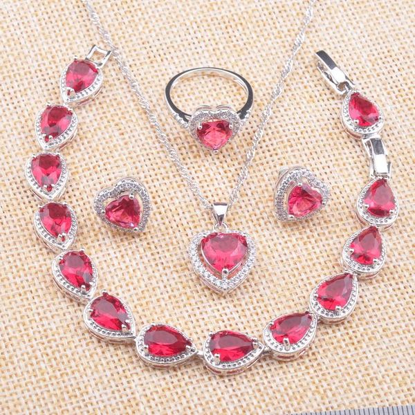 earrings & necklace jewelry sets for women wedding red crystal 2021 fashion heart rings bracelet christmas gifts z0731, Silver
earrings & necklace jewelry sets for women wedding red crystal 2021 fashion heart rings bracelet christmas gifts z0731, Silver