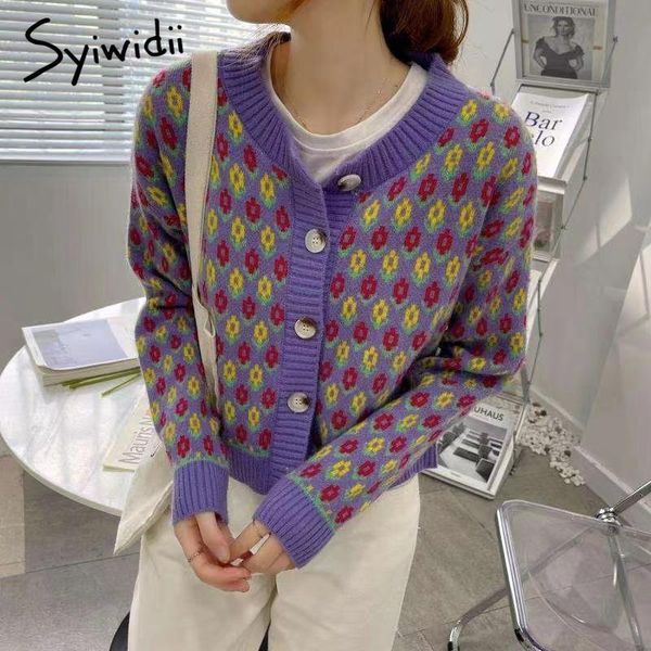 women's knits & tees syiwidii vintage cardigan short sweaters woman fall winter 2021 fashion floral knitted jackets o neck loose coats, White
women's knits & tees syiwidii vintage cardigan short sweaters woman fall winter 2021 fashion floral knitted jackets o neck loose coats, White