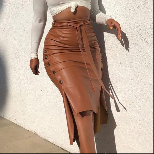 womens skirt faux pu leather midi skirt, high waist button trim solid color slit bodycon pencil with belt, Black
womens skirt faux pu leather midi skirt, high waist button trim solid color slit bodycon pencil with belt, Black