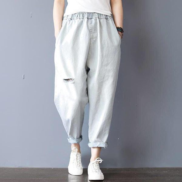 women's jeans summer arts style women elastic waist loose casual cotton denim harem pants vintage bleached ripped big size m77, Blue
women's jeans summer arts style women elastic waist loose casual cotton denim harem pants vintage bleached ripped big size m77, Blue
