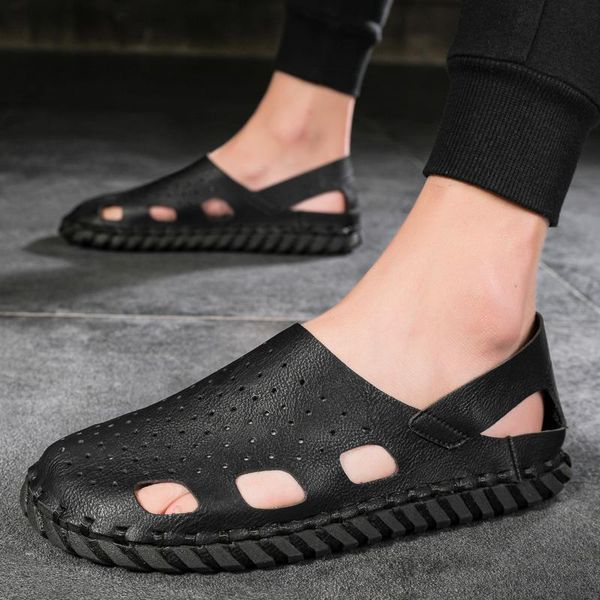 men's work sandals slip on leather male slippers summer shoes fashion breathable beach outdoor soft soledlack, Black
men's work sandals slip on leather male slippers summer shoes fashion breathable beach outdoor soft soledlack, Black