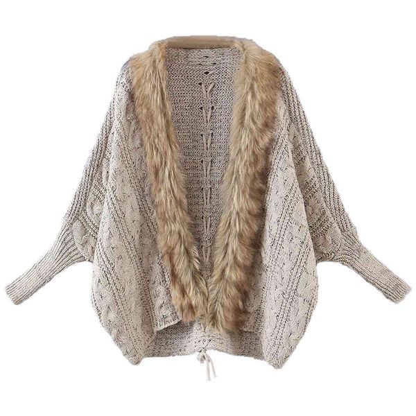 fall winter women knitted cardigan faux fur collar long sleeves oversized warm casual sweaters 210420, White;black
fall winter women knitted cardigan faux fur collar long sleeves oversized warm casual sweaters 210420, White;black