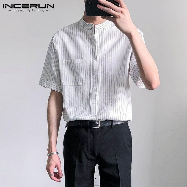 men leisure striped shirts incerun short sleeve stand collar button blouse korean style man casual pocket camisa masculina s-5xl men's, White;black
men leisure striped shirts incerun short sleeve stand collar button blouse korean style man casual pocket camisa masculina s-5xl men's, White;black
