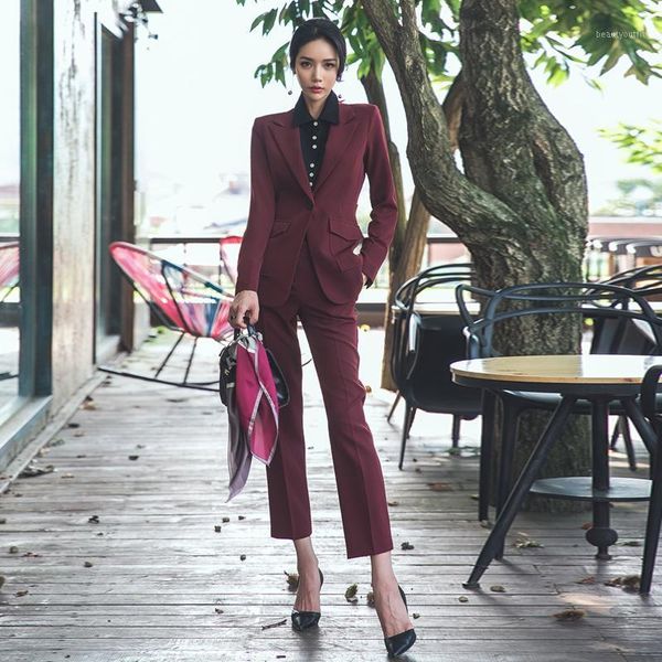 women's suits & blazers professional burgundy blazer women pant autumn suit ol temperament and pencil pants overalls two-piece sets, White;black
women's suits & blazers professional burgundy blazer women pant autumn suit ol temperament and pencil pants overalls two-piece sets, White;black