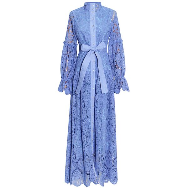 women's dresses stand collar long sleeves embroidery lace sash belt elegant maxi party prom gown, Black
women's dresses stand collar long sleeves embroidery lace sash belt elegant maxi party prom gown, Black