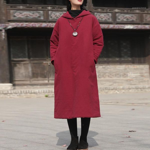 johnature women pullover hooded parkas thick winter long coats cotton linen 2021 sleeve vintage women's down, Black
johnature women pullover hooded parkas thick winter long coats cotton linen 2021 sleeve vintage women's down, Black