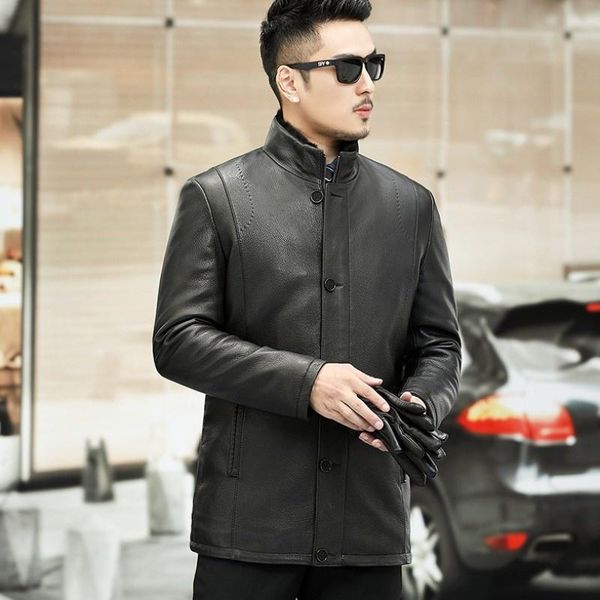 men's leather & faux luxury italian mens business work stand collar deerskin genuine jacket vintage thick warm biker man lining coa, Black
men's leather & faux luxury italian mens business work stand collar deerskin genuine jacket vintage thick warm biker man lining coa, Black