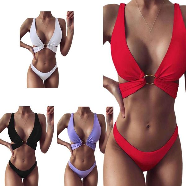 one-piece suits women 2 pieces bikini set v-neck o-ring cross bandage bra swimsuit low rise thong simple solid color brazilian bathing
one-piece suits women 2 pieces bikini set v-neck o-ring cross bandage bra swimsuit low rise thong simple solid color brazilian bathing