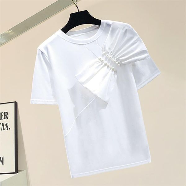 women's t-shirt fashion appliques pearl big bow short sleeve cotton t shirt woman straight o-neck thin white summer clothes for women
women's t-shirt fashion appliques pearl big bow short sleeve cotton t shirt woman straight o-neck thin white summer clothes for women
