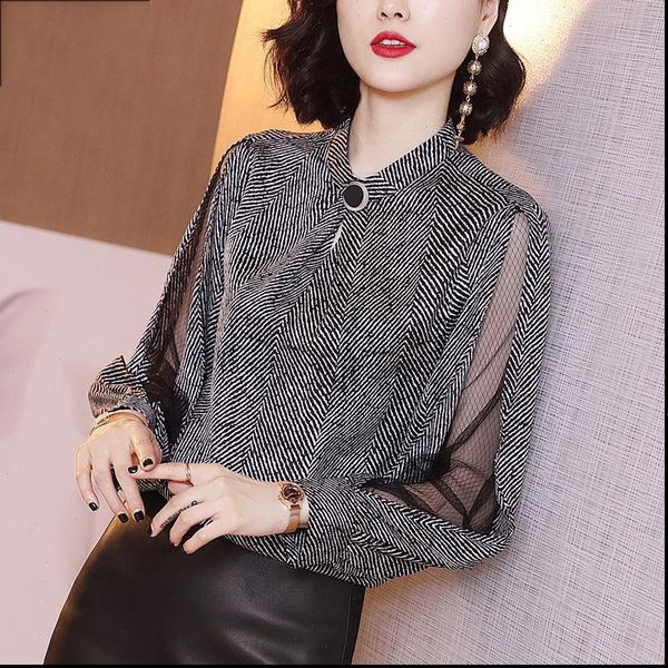 womens shirt chiffon casual v neck blouse long sleeve hollow out elegant loose stripe df3239, White
womens shirt chiffon casual v neck blouse long sleeve hollow out elegant loose stripe df3239, White