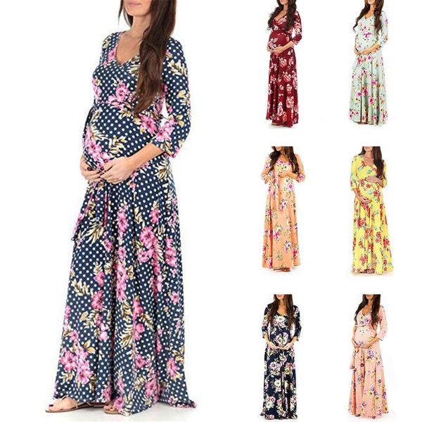 pregnant women v-neck belt waist skirt forma dress seven-point sleeve floral mop the floor long lactation wear maternity dresses, White
pregnant women v-neck belt waist skirt forma dress seven-point sleeve floral mop the floor long lactation wear maternity dresses, White