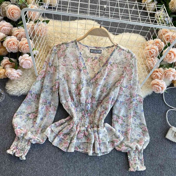 blouses french floral blouse women spring v neck sleeve elastic ruched chiffon boho print streetwear short blouses, White
blouses french floral blouse women spring v neck sleeve elastic ruched chiffon boho print streetwear short blouses, White