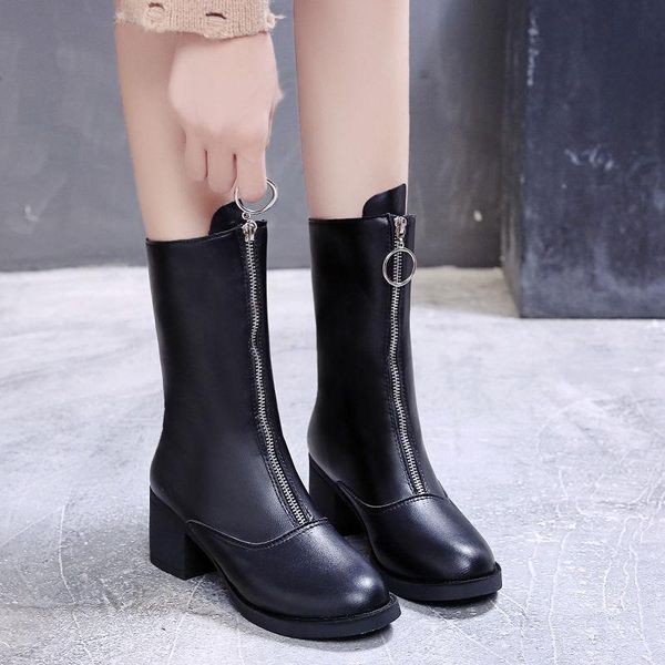boots 2021 autumn and winter thick heel round toe women's front zipper mid-tube short women leather, Black
boots 2021 autumn and winter thick heel round toe women's front zipper mid-tube short women leather, Black