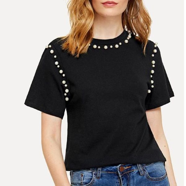 women's t-shirt beaded solid women fashion simple loose t-shirts woman daily casual slimming short-sleeved tees ladies summer 2021, White
women's t-shirt beaded solid women fashion simple loose t-shirts woman daily casual slimming short-sleeved tees ladies summer 2021, White
