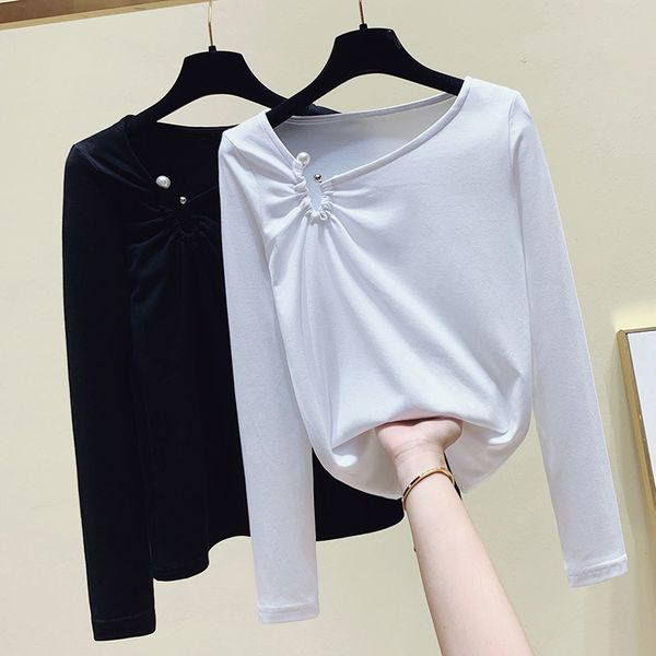 women's t-shirt frizzy slash woman's neck t-shirt autumn long thin sleeve ladies of black white cotton femme shirt pahx 
women's t-shirt frizzy slash woman's neck t-shirt autumn long thin sleeve ladies of black white cotton femme shirt pahx