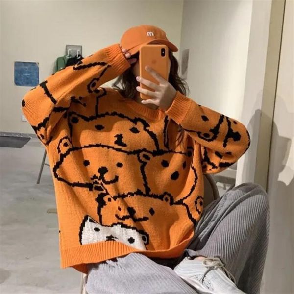 women's sweaters bear sweater orange green winter clothes women korean fashion mujer y2k men pullover oversize jumps, White;black
women's sweaters bear sweater orange green winter clothes women korean fashion mujer y2k men pullover oversize jumps, White;black